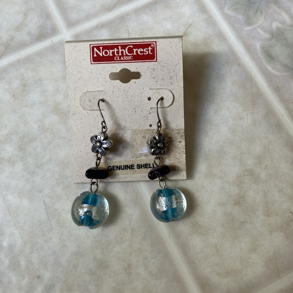 Northcrest Classic Genuine Shell Dangle Earrings Silver Flower French Hook New